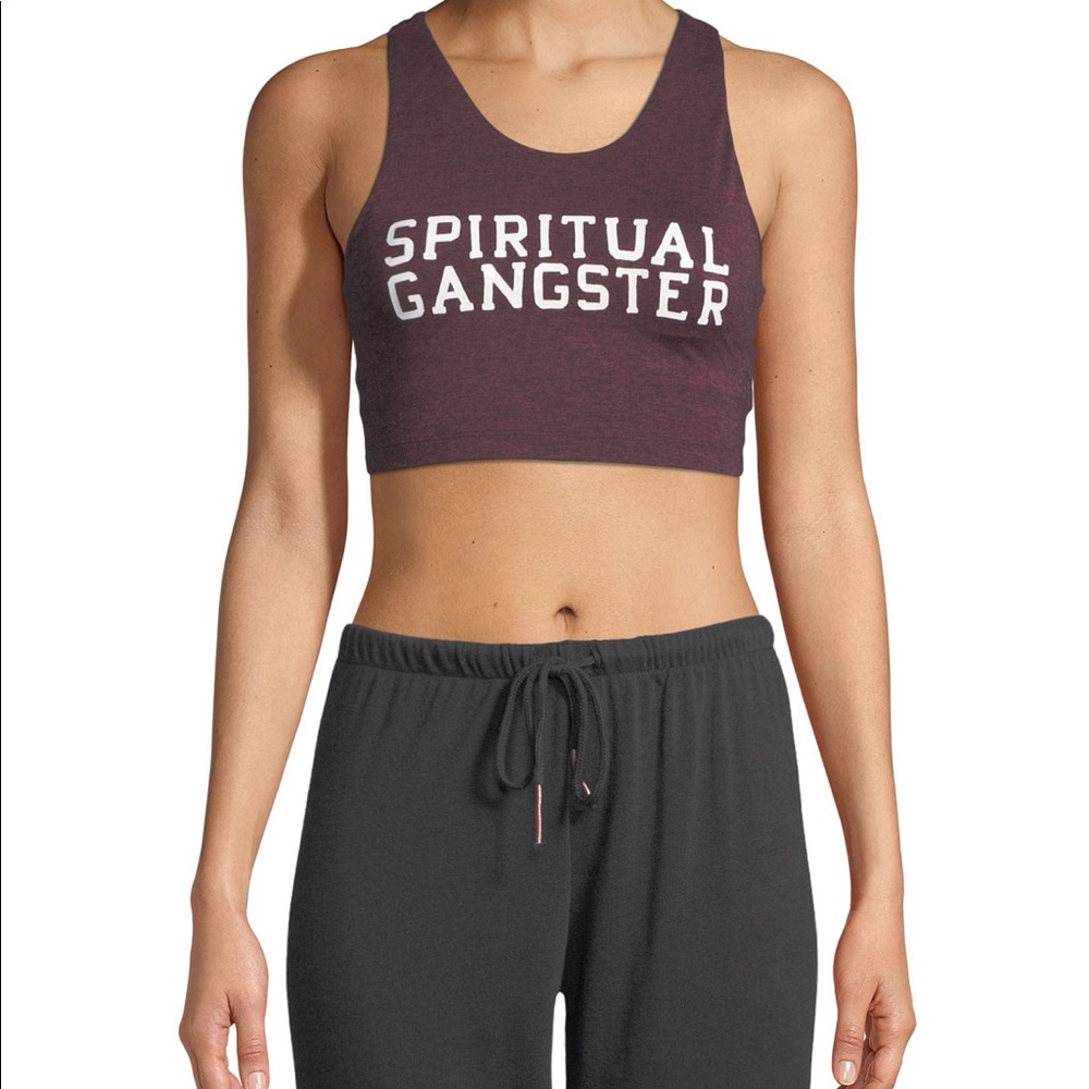 Spiritual Gangster Maroon Crop Sports Bra with White Logo